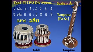 TILWADA तिलवाड़ा 280  BPM  Scale quotAquot – Tabla with Tanpura [upl. by Nirrej]