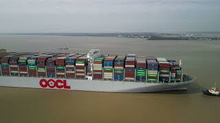 Containership quotOOCL Scandinaviaquot arriving at Felixstowe Port [upl. by Killie]