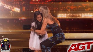 AMAZING GOLDEN BUZZER 9 YEAR OLD PRANYSQA MISHRA Sings River Deep Mountain High Full Performance [upl. by Eimor772]